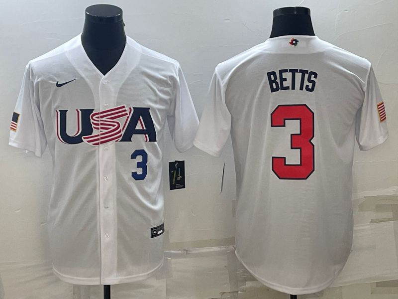 Men 2023 World Cub USA #3 Betts White Nike MLB Jersey1